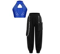 Raenseen Bambine E Bambini Abiti Ballo Due Pezzi Con Pantaloni Cargo E Strass Il Ballo Jazz E Hip Hop Blu reale 11-12 anni