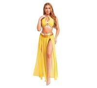 Raenseen Costume Da Donna in Legno Di Pancia Della Principessa Araba Indiana Orientale Da Donna Top Corto E Gonna in Rete Divisa Con Abito Da Ballo Con Nappe Con Paillettes Oro M