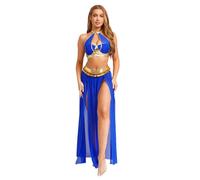 Raenseen Costume Da Donna in Legno Di Pancia Della Principessa Araba Indiana Orientale Da Donna Top Corto E Gonna in Rete Divisa Con Abito Da Ballo Con Nappe Con Paillettes Blu L
