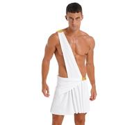 Raenseen Uomo Toga Romana Costume Dio Greco Carnevale Halloween Costume Gonna Pieghettata A Una Spalla Con Mantello Costumi Per Festa Bianco M
