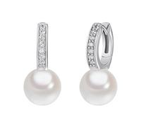 Rafaela Donata Orecchini a Cerchio da Donna Argento Sterling 925 Perla | Perla di conchiglia bianca rotonda,10 mm,zirconi,chiusura con cerniera,design elegante,orecchini con perle,stile classico