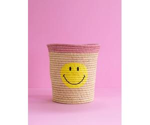 RAFFIA ROUND BASKET IN NATURE WITH SMILEY
