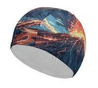 Raffigura una cuffia da nuoto vulcano per adulti, donne e uomini, cappello da piscina leggero ed elastico, cuffie da nuoto per piscina, spiaggia, nuoto sul giro, protezione per le orecchie dei capelli