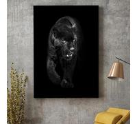 Raffinata pantera nera animale selvatico che fissa pittura su tela arte della parete immagini di giaguaro selvaggio poster per la decorazione del soggiorno 27,5"x39,4" (70x100 cm) senza cornice
