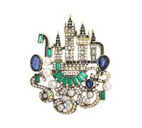 Raffinata spilla a forma di castello di cristallo, per donne e uomini, accessorio da favola con strass e perle, per matrimoni, feste e costumi, One Size, Metallo