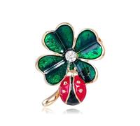 Raffinata spilla a forma di quadrifoglio con strass, da donna, con cristalli smaltati dorati, portafortuna, per San Patrizio e da indossare tutti i giorni