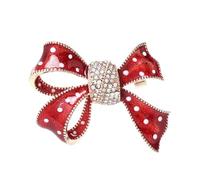 Raffinata spilla da donna con fiocco a pois in cristallo - Spilla da bavero con strass rosso e bianco smaltato per cappelli, abiti, abiti - ideale per matrimoni, Natale e gioielli per festival