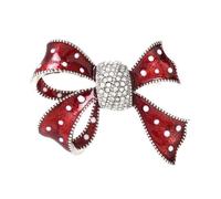 Raffinata spilla da donna con fiocco a pois in cristallo - Spilla da bavero con strass rosso e bianco smaltato per cappelli, abiti, abiti - ideale per matrimoni, Natale e gioielli per festival