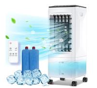 Raffreddatore d'aria grande, condizionatore portatile, climatizzatore evaporativo 60 W con 6 l, 1-7 H timer, 3 velocità con ruote e telecomando per casa ufficio