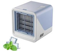 Raffrescatore d'Aria Portatile, Mini Condizionatore d'Aria 3-in-1 da 500ml con Velocità Regolabili e Ventilatore Silenzioso per Casa, Camera da Letto, Ufficio blue
