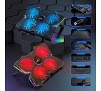 Offgridtec K25 Pro, supporto ventilato con 4 ventole silenziose a 1100 giri/min, 2 porte USB, regolabile in altezza, design ergonomico per console da gioco e computer portatili, rosso