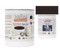 rafiol Rigener Special Ecopelle-pelle + Rigener finitura trasparente satinata. RESTAURA LA PELLE USURATA RIPRISTINANDO IL SUO STATO ORIGINALE. (750 ml + 375 ml, Testa di moro)