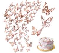 RAFIYU 72 Pezzi 3D Farfalle Decorative, Farfalle Decorative Torta, Decorazioni Torta, Decorazioni per Torte, 3 Stili di 3D Adesivi Rimovibili Per Murali Feste Matrimoni Camera da Letto Compleanno