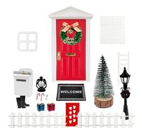 RAFIYU Porta degli Elfi di Natale, 21 Pezzi Decorazione natalizia Miniature Set, Casa elfo natale in Legno, Mini Modello di Casa Delle Bambole con Stivali, Ghirlanda, Recinzione, Tappeto, Lanterna