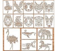 RAFIYU Set di 15 stencil per pittura con animali, per bambini, stencil riutilizzabili per dipingere, set di stencil da disegno, riutilizzabile, per il fai da te (30 x 22 cm)