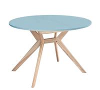 RAGABA Tavolo da pranzo rotondo allungabile 120 cm Biju, tavolo da pranzo per 6 persone, in legno di frassino massiccio e MDF, salvaspazio, espandibile, colore: blu tortora