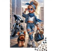 Ragazza alla Moda Strada Cittadina Puzzle 1000 Pezzi Puzzle per Adulti Cane Compagno Relax Decorazione Regalo 52x38cm/1000pcs