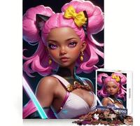 Ragazza anime con capelli rosa e katana Puzzle da 1000 pezzi per adolescenti Sharp Recall Serene Escape Uniform Cut Perfetto Natale (50x75cm)