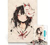 Ragazza anime con maschera da volpe Sumi-e Puzzle da 1000 pezzi Giocattolo creativo per lo sviluppo delle capacità di costruzione Incastro Nessun pezzo si stacca Attività di condivisione per i propri