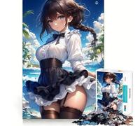 Ragazza anime in abito da cameriera sulla spiaggia - Simpatico puzzle da 1000 pezzi per adolescenti - Stimola - Divertimento - Completamento perfetto - Tempo avvincente per interni accoglienti
