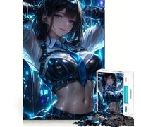 Ragazza anime in blu e nero sotto la pioggia - Puzzle da 1000 pezzi - Gioco di concentrazione mentale - Design a incastro preciso - Sfida interattiva per il cervello - per la casa (38x52cm)