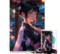 Ragazza anime in kimono︰ Incantevole fanciulla Sakura Puzzle 1000 pezzi Allenamento mentale Divertente Componenti robusti e di facile taglio Un piacevole svago per interni accoglienti (38x26cm)