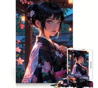 Ragazza anime in kimono︰ Incantevole fanciulla Sakura Puzzle da 1000 pezzi per adolescenti stimolante per lo sviluppo delle capacità cognitive ideale per il relax perfetto per un regalo di Natale