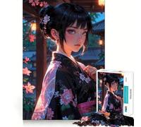 Ragazza anime in kimono︰ Incantevole fanciulla Sakura Puzzle per adolescenti 1000 pezzi Gioco di sviluppo mentale Dimensioni uniformi Pezzi precisi Divertimento in famiglia Attività serale (50x75cm)
