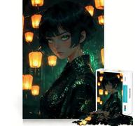 Ragazza anime in kimono | Puzzle della fanciulla della lanterna incantata,1000 pezzi,divertente da giocare,senza sbavature,pezzi ben tagliati,portatile,adatto ai viaggi (38x52cm)