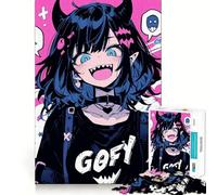 Ragazza anime sorridente con le corna, puzzle da 1000 pezzi per adulti, rompicapo rilassante e divertente, immagine da assemblare, una piacevole sorpresa 38x52cm