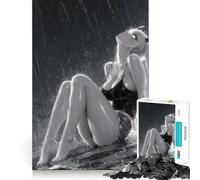 Ragazza anime sotto la pioggia,puzzle in bianco e nero da 1000 pezzi per adulti,divertente gioco di memoria,incastro sicuro,montaggio sicuro,attività divertente per tutta la famiglia (38x26cm)