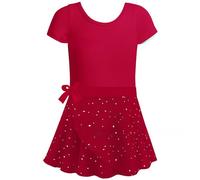 Ragazza Balletto Leotard Vestito Danza Tutu Body Ginnastica Manica Corta con Chiffon Gonna