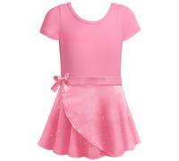 Ragazza Balletto Leotard Vestito Danza Tutu Body Ginnastica Manica Corta con Chiffon Gonna