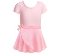 Ragazza Balletto Leotard Vestito Danza Tutu Body Ginnastica Manica Corta con Chiffon Gonna 2026