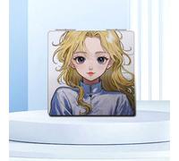 Ragazza bionda dei cartoni animati che tiene uno specchio per il trucco, specchio compatto con coperchio magnetico, specchio per il trucco portatile da esterno, regalo per ragazze giovani Tagli Unicav