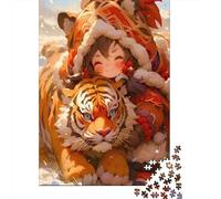 Ragazza carina che abbraccia la tigre 1000 Pezzi Adulti Puzzle Bambini Intrattenimento Gioco Di Sfida Antistress Giocattolo 70x50cm/1000pcs