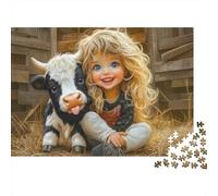 Ragazza carina con mucca Puzzle da 1000 pezzi Ragazza che abbraccia una mucca per giochi educativi per adulti Decorazione per la casa Difficile Sfida maschile e femminile Compleanno 70x50cm Regali