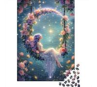 Ragazza Cerchio Floreale Sognante Puzzle 1000 Pezzi Carta Scena Notte Stellata Puzzle per Adulti Relax Famiglia Decorazione Regalo 70x50cm/1000pcs