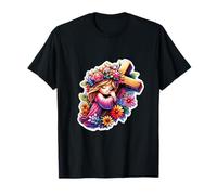 Ragazza che abbraccia Christian Cross Cottagecore Floral Anime Maglietta