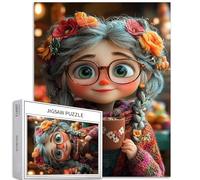 Ragazza che indossa un maglione floreale 1000 pezzi puzzle per adulti colorato Twintail Art Puzzle colorato fai da te per la decorazione della casa regali puzzle famiglia perfetto per serate di gioco