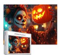 Ragazza che tiene una lanterna di zucca 1000 pezzi puzzle per adulti Halloween atmosfera puzzle colorato puzzle fai da te per la decorazione della casa regali puzzle famiglia perfetto per serate di