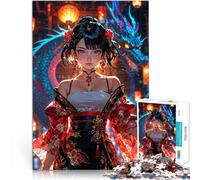 Ragazza cinese carina drago Puzzle da 1000 pezzi per adolescenti Allena il tuo cervello e le tue mani è ideale come regalo per tutta la famiglia 38x26cm