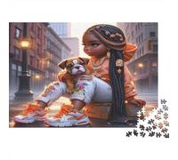 Ragazza con cucciolo in città Puzzles 1000 Pezzi Carta riciclata per adulti Puzzle per adulti Impossibile difficile stimolante Gioco educativo Ottima idea regalo per la decompressione 52x38cm/1000pcs