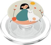 Ragazza Con Gatto Carino Semplice Ingenuo Illustrazione Scena PopSockets PopGrip per MagSafe