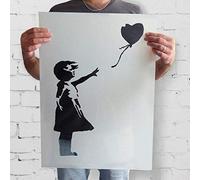 RAGAZZA CON PALLONCINI BANKSY Stencil riutilizzabile decorazione della parete di casa Stampo graffiti stile Bansky ARTE Stampo PITTURA MURI TESSUTI & MOBILI - SEMI-TRASPARENTI STAMPO, S/ 17X25CM