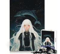 Ragazza dai capelli bianchi con costellazione di delfini, puzzle da 1000 pezzi per adolescenti, stimola le capacità analitiche, ideale per il relax, con taglio netto e perfetto come regalo (38x26cm)