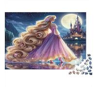Ragazza dai capelli lunghi Puzzle 1000 Pezzi Carta per Adulti Castello al chiaro di luna Notte da favola Gioco di Puzzle 1000 Pezzi Relax Decorazione Casa Regalo 52x38cm/1000pcs