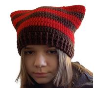 Ragazza Del Fumetto Gattino Orecchio A Righe Cappello In Maglia Y2K Partito Puntelli Foto Hot Girl Carino Slouchy Lavoro A Maglia Crochet Cappelli