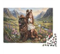 Ragazza di campagna e canePuzzle Fai Da Te 1000 Pezzi Cartone Spesso Valle Pastorale Allenamento Cognitivo Anziani, Miglioramento Memoria, Legame Familiare Regalo 52x38cm/1000pcs