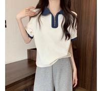 Ragazza Donna Basic Top Manica Corta Mezza Zip Bicolore Casual Fighetto